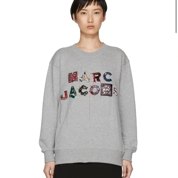 Marc Jacobs Gray Crewneck Sweater with Graphic Design - Picture 1 of 12